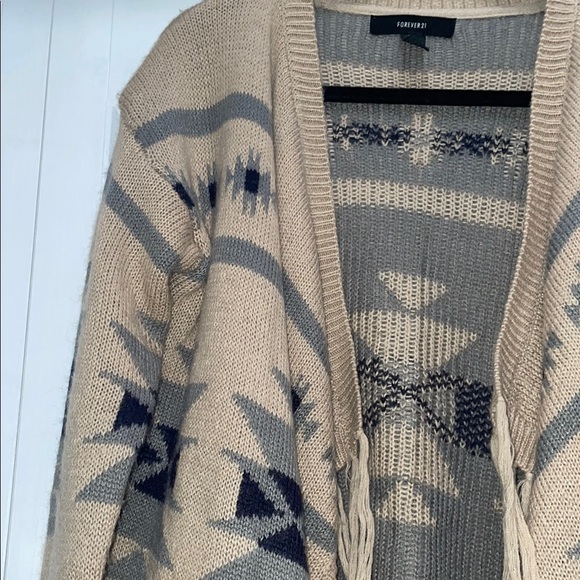 Forever 21 Tan and Black Geometric Cardigan Sweater - Picture 3 of 7